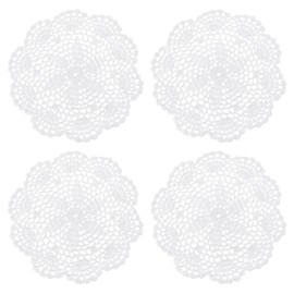 sourcing map Lace Doilies, 4pcs 8" - Cotton Woven Round Crochet Coaster, Floral Design Fabric Handmade Placemat for Drink Wedding Party Decoration (White)