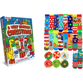 United Oddsocks 24 Days Kids Christmas Advent Calendar Box of 24 Festive Socks, Multicolour and Fun Socks UK 12-5.5.
