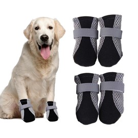 XFSRG Hundeschuhe Masche Atmungsaktiv Hundeschuhe Pfotenschutz mit Rutschfester Sohle für Heiße Sommerböden Reflektierende Hundeschuhe für Nächtliche Spaziergänge im Freien (Schwarz, XL)