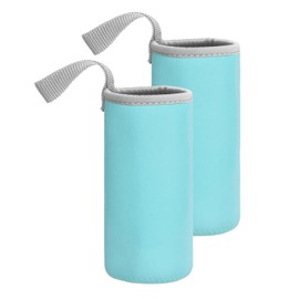 uxcell 2pcs Neoprene Water Bottle Sleeve, 12 oz Insulated Water Glass Bottle Carrier Bag Collapsible Drink Bottle Sleeve Cover Holder with Handle, Light Blue