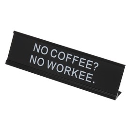 PATIKIL Funny Nameplate, 8"x2" Novelty Desk Sign Plaque Aluminum Desk Name Plate with Base for Office, Black White (No Coffee No Workee.)