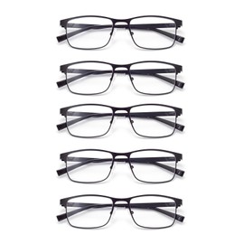 FoxMook 5-Pack Reading Glasses for Men Women Spring Hinge Readers Blue Light Blocking Computer Glasses, 5 Black 1.25 x