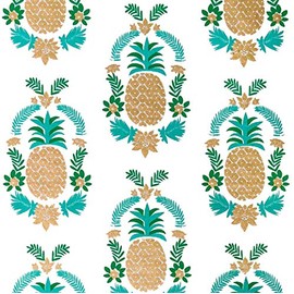 Gift Wrap - Floral Pineapple - White/Green/Metallic Gold