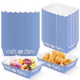 Stranthother 100pcs Blue Cielito Lindo Party Decoration Mexican Paper Food Boat Trays Platos De Barro Mexicanos Disposable Scalloped Mexican Snack Trays For Cinco De Mayo Wedding Baby Shower Party
