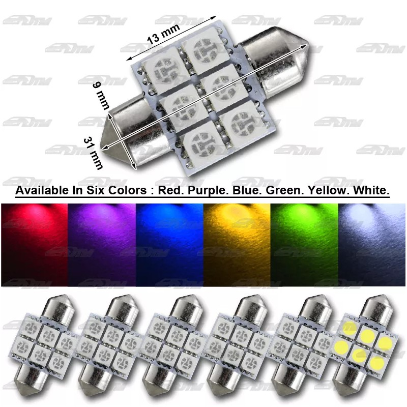 DTM 31mm Festoon Bright 6-SMD LED Glove Box/Dome/Map Single Light