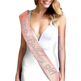 Birthday Sash for Women - REAL CRYSTAL RHINESTONE The Birthday Girl PREMIUM GRADE SATIN Blush Pink Sash - Teenage Girl Birthday Party Supplies - Blush