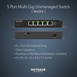 NETGEAR 5 Port 2.5GB Switch (MS305) | Multi-Gigabit Ethernet Switch | 5 x 1G/2.5G Ports | Desktop or Wall Mount, and Limited 3 Year Protection