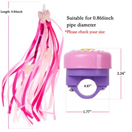 Fntjlro Kids Bike Bell and Streamers Set, 2 Pack Bicycle Accessories for Children (Pink)