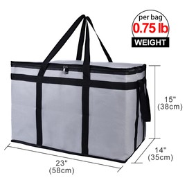 Bodaon Insulated Food Delivery Bag for Hot and Cold Meal, XXX-Large Grocery Tote Insulation Bag for Catering, Pizza Warmer, Grey, 1-Pack