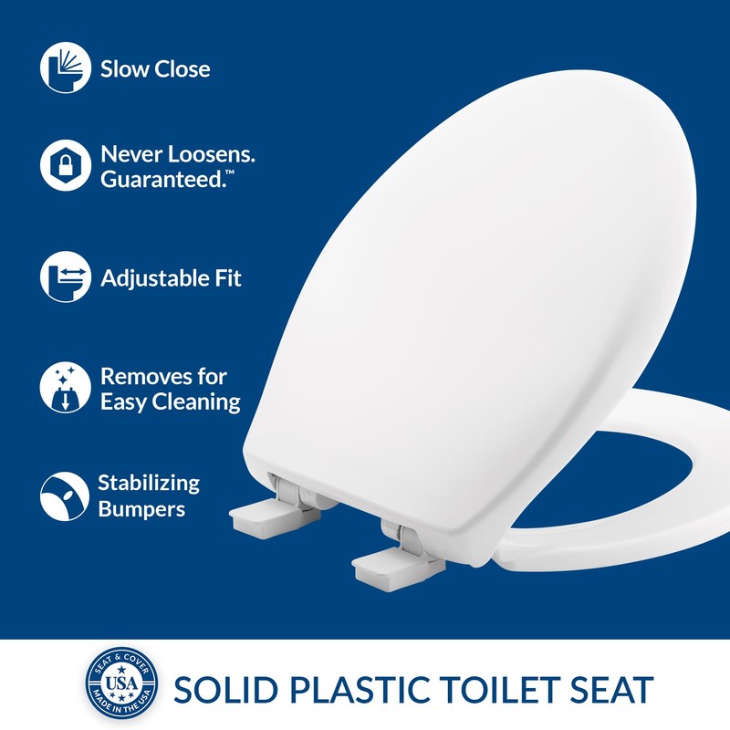 Bemis Aurora Slow Close Toilet Seat, Easy Clean Hinges and
