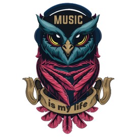 Music is My Life 4 Inch Waterproof Decal Sticker Owl Vintage Band Rock Drum Radio Punk Pop Guitar Metal Country Music Instrument Musical Singer DJ Acoustic Studio Jazz Sing CS1470-2PK