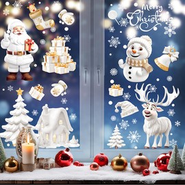 Christmas Window Stickers, 9 Sheets Double-Sides Xmas Window Clings Snowflake Window Stickers Clings Reusable Merry Christmas Window Decals for Christmas Party Window Decorations