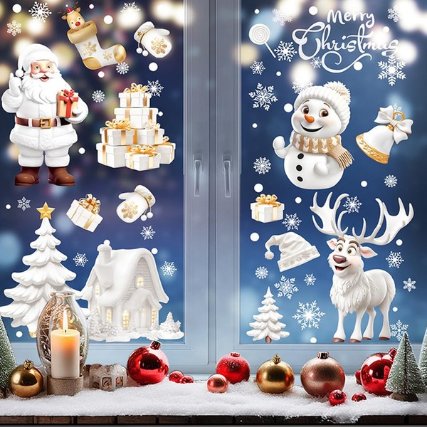 Christmas Window Stickers, 9 Sheets Double-Sides Xmas Window Clings Snowflake