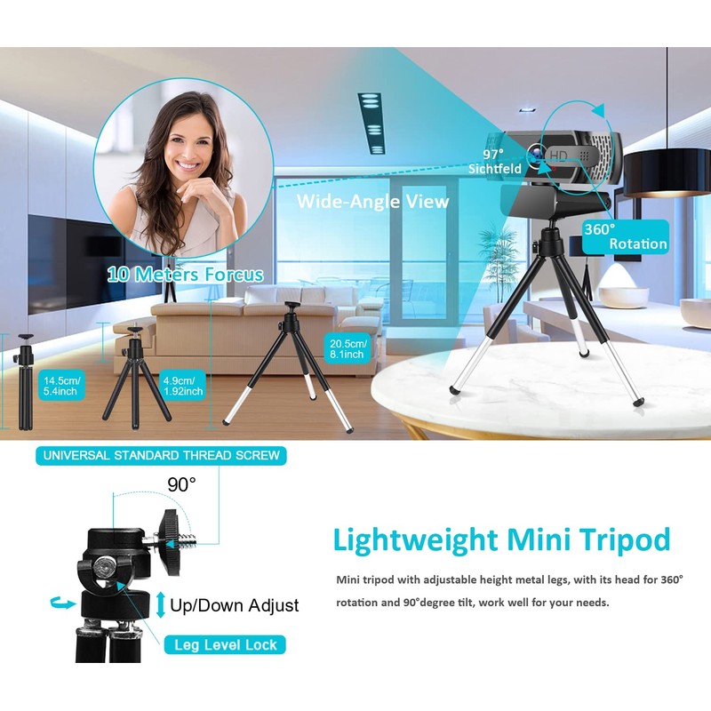 Neefeaer Full HD1080P Webcam with Microphone, Automatic Light Correction, USB