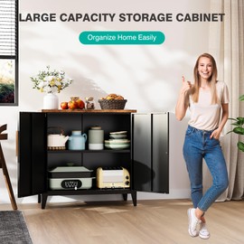 SISESOL Black Storage Cabinet with Doors and Shelves,30 inch Pantry Cabinet Sideboard with Leg,Small Accent Cabinets with Storage,Side Floor Cabinets for Home,Kitchen,Coffee Bar,Dining/Living Room