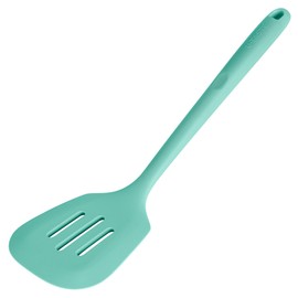 13.6" Slotted Silicone Turner: U-Taste 600ºF Heat Resistant Kitchen Spatula Flipper, Food Grade Flexible Wide Seamless Rubber Cooking Utensil for Egg, Omelette, Burger in Nonstick Cookware (Aqua Sky)