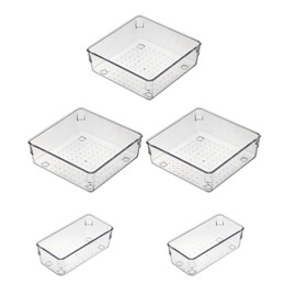 Maxset 5PCS Clear Drawer Organizer Storage Bins, 5 Piece Set, Organizers and Storage Bins for Makeup, Jewelry, Gadgets for Kitchen, Bedroom, Bathroom, Office
