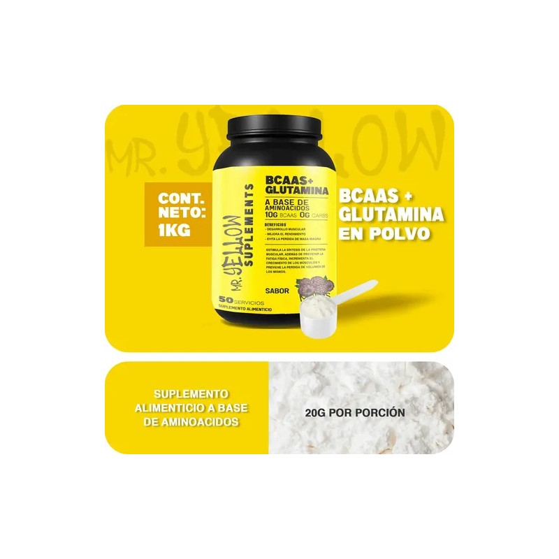 Aminoácidos Bcaas Glutamina Mr. Yellow 1kg Varios Sabores