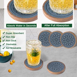 EDEGG Wood Coasters for Drinks, Absorbent Coaster Sets of 5, Drinks Coasters for Coffee Tabletop Protection, Non-Slip, Non-Stick, Suitable for Kinds of Cups Wooden Table Hot or Cold Drink, 4.3 Inches
