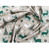 Christmas Fabric Green & Cream Reindeer Design - Beige Background