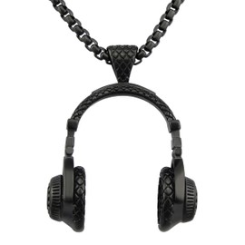 Hanessa Stainless Steel Necklace Men's Jewellery Headphones Pendant in Silver, Gold or Black Music Gift for Valentine's Day for Woman Man, Stainless Steel