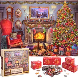 Christmas Advent Calendar 2024 Puzzles for Adults 1008 Pieces, Christmas Advent Calenda Jigsaw Puzzles, 24 Days Christmas Countdown Calendar, Holiday Family Game Gifts Christmas Decoration (A)