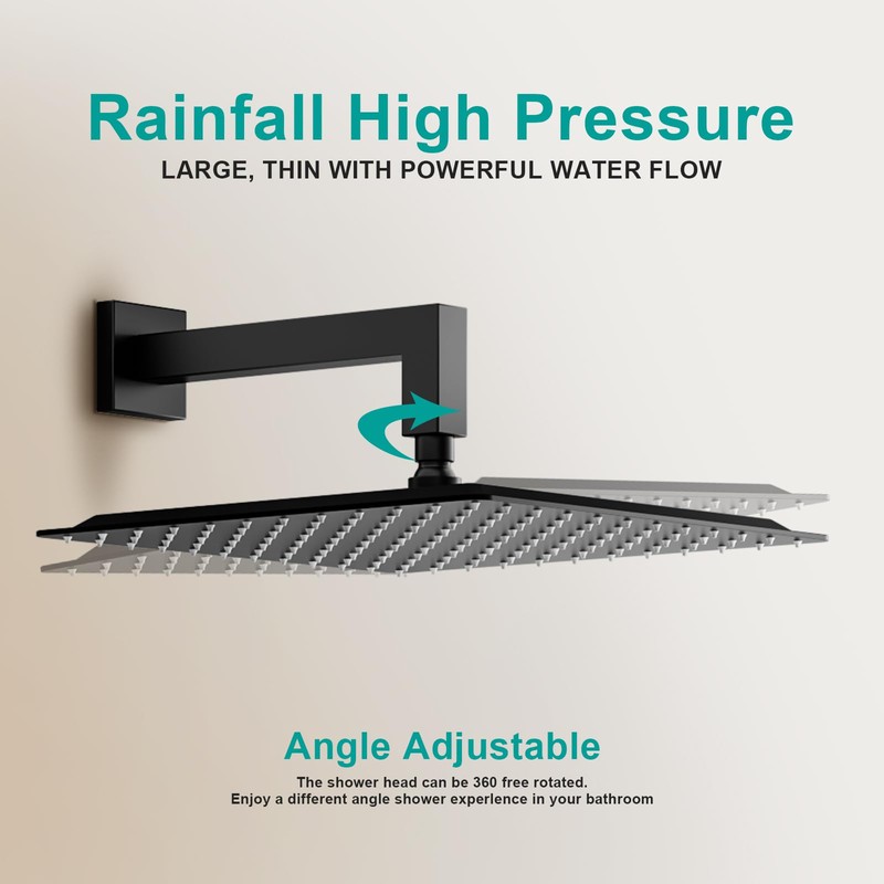 AULEEND Square Shower head, High Flow Stainless Steel Square Rainfall