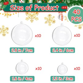 40 PCS Clear Acrylic Ball Ornaments, Plastic Christmas Fillable Ornaments, Transparent DIY Fillable Decoration Balls for Christmas Tree, Wedding, Party and Home Decor(4size)