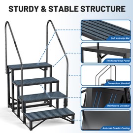 RV Steps Spa Steps with Handrail -4 Step Hot Tub Steps Trailer Steps Mobile Home Stairs for 5th Wheel RV, Trailer, Hot Tub, Pool, Porch with Non-Slip Mats