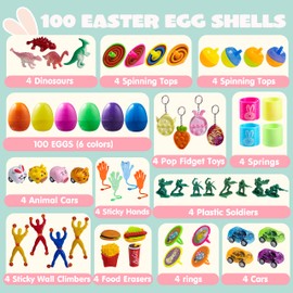 JOYIN 100 PCS Prefilled Easter Eggs with Assorted Toys Plus Stickers Inside, Plastic Eggs for Kids Hunt, Basket Stuffers Fillers, Party Favors, Classroom Prize Supplies