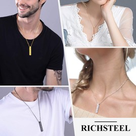 Richsteel Cuboid Vial Pendant Necklace Silver For Men Women Column Pendants Stainless Steel Chain Necklaces Jewellery