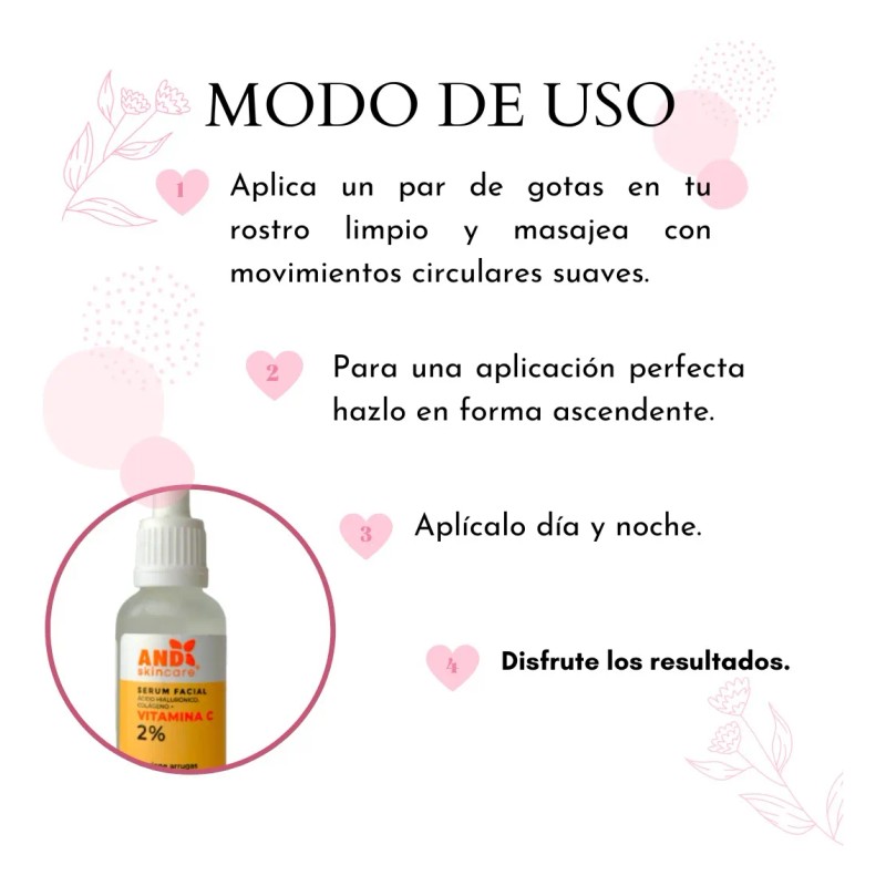 Sérum AND Ácido Hialurónico Vitamina C Colágeno Hidratante Rostro