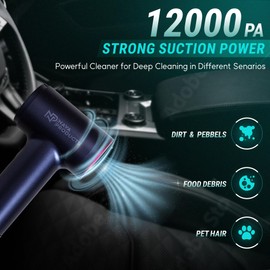 NAVA Products Compressed Air Duster | Cordless 12000Pa Suction Car Vacuum Cleaner | 2 in 1 Portable Handheld Vacuum & Duster | Type-C Rechargeable, Compact Air Blower for Car & Home (Metallic Blue)