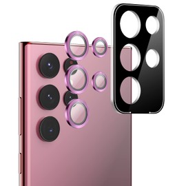amFilm Camera Lens Protector Compatible with Galaxy S22 Ultra (6.8", 2022), Tempered Glass with Easy Installation Kit, Ultra-Clear NO Flash Reflection, Burgundy(5 Pack)