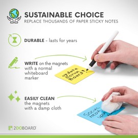 2DOBOARD 25 Magnetic Notes - Magnetic Sticky Notes 3 x 3 in – Fun Dry Erase Whiteboard Magnets for Fridge, Office, Classroom - Easy to Clean & Reuse Stick Notes (5 Colours Mix)