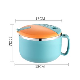 SYFUNLV Instant Noodle Bowl, Instant Pasta Bowl, Stainless Steel Pasta Bowl, 18 x 15 x 12 cm Grain Bowls with Handle and Lid, 1300 ml Large Capacity, Hollow, Double Layer (Green)