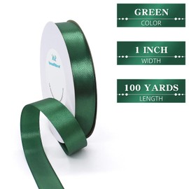 100 Yards Ribbon,1 inch Green Satin Ribbon Perfect for Wedding Decoration, Bouquet Crafts, Sewing Decoration, Handmade Bow, Christmas Decoration and So On