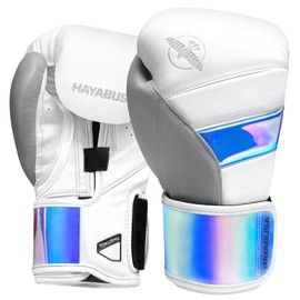 Hayabusa T3 Boxing Gloves for Men and Women Wrist and Knuckle Protection, Dual-X Hook and Loop Closure, Splinted Wrist Support, 5 Layer Foam Knuckle Padding - White/Iridescent, 16 oz