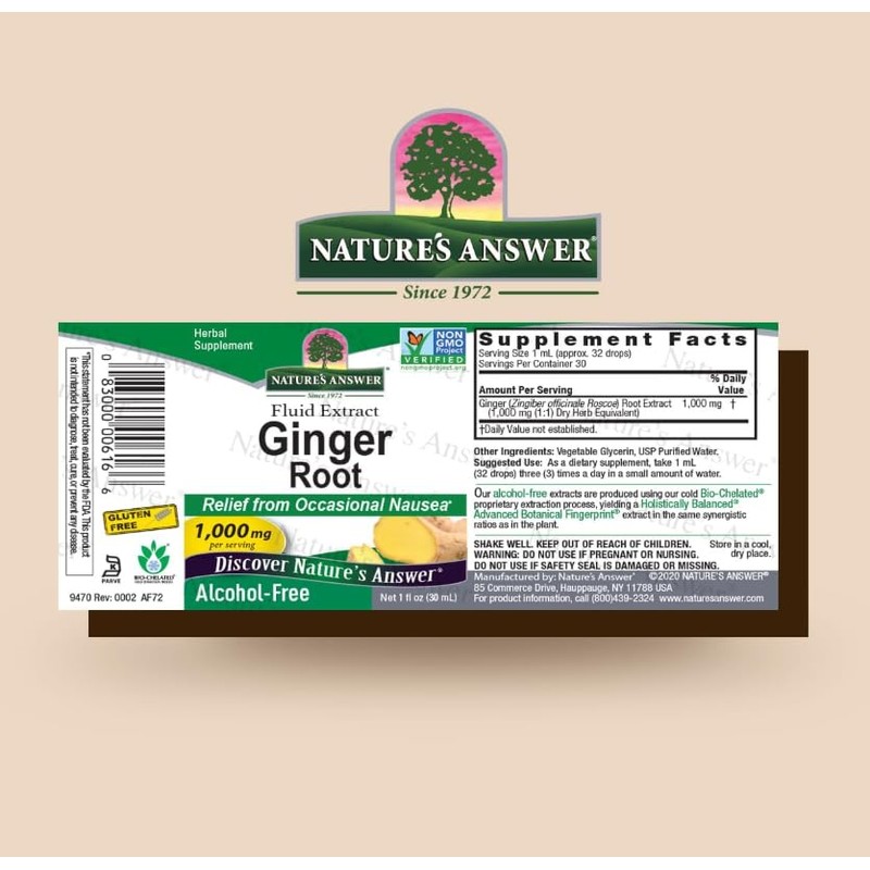 Natural's Answer Ginger Root Drops, 1000mg, Alcohol-Free, 30 ml