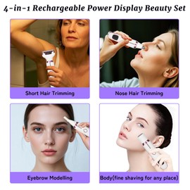 Beanify Electric Razor for Women Men,4 in 1 Painless Ladies Wet & Dry Body Razors and Facial Hair Remover,Rechargeable Led Display Hair Removal Kit for Nose Face Body Leg Bikini Arm Hair (White)