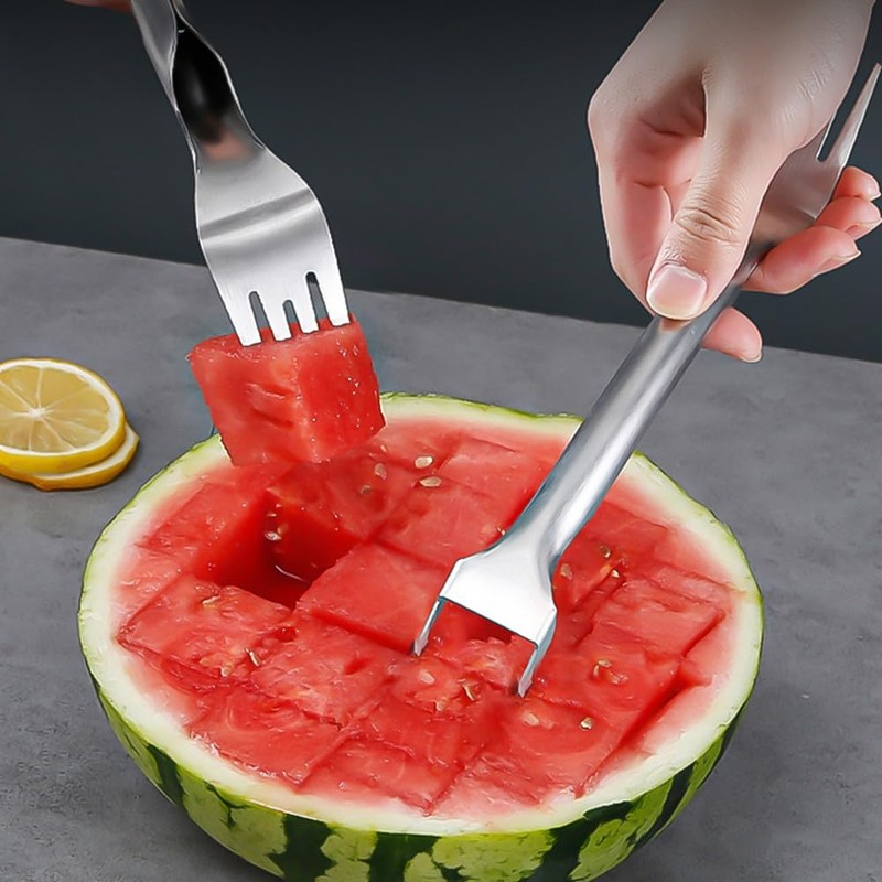 Premium Stainless Steel Watermelon Slicer Fork Set - 2-in-1 Cutter