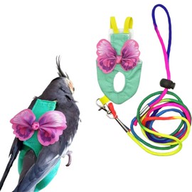 CELONROMF Escape-Proof Parrot Harness & Leash Set with Diaper - Adjustable Flight Suit with Bow & Safety Cord for Conures, African Grey, Parakeets, Doves (Pink-L)