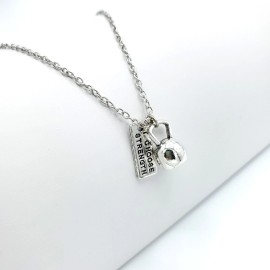"Handmade" Kettlebell I Choose Strength SILVER Necklace Fitness Weight Training Gym Workout