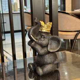 Etlemonde Elephant Statue for Home Decor Cute Black Elephant with Crown Decorations Elephant Gifts for Women for Living Room and Office Decor