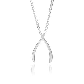 Dainty Silver Wishbone Necklace Premium Quality Wishbone Jewelry Necklace With Brilliant Finish, 3/4" Pendant and 18" Chain Wishbone Jewelry By GMJ