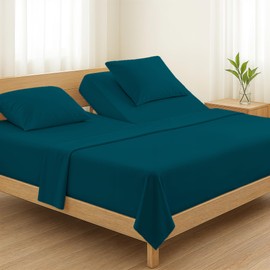 Carressa Linen 100% Egyptian Cotton Sheet Split King Size - 5 PC 800 High Thread Count Egyptian Cotton Split King Size Bed Sheets Set Teal, Soft, Cooling, 16" Deep Pocket Luxury Hotel Bedsheet