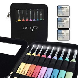 Yarn Story™ Lighted Crochet Hooks Complete Set 9/pkg - 9 pcs Light up Crochet Hook Set w/ 9 Extra Batteries – Crochet Lite Hooks – LED Crochet Hooks for Arthritic Hands Sizes 2.5 to 6.5mm (Black)