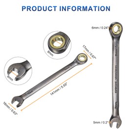HARFINGTON Ratcheting Wrench 8mm Metric Open End Wrench 90-Teeth CR-V Steel Nickel Plated Fixed Head Combination Ratchet Wrench for Fasteners Nut Bolt