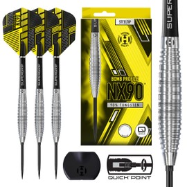 Harrows NX90 Bomb Shape Darts Set (23G Quick Point) I Professional Darts 90% Tungsten Steel Tip Darts Set with Quick Point Change System I 13pc Set with Black Supergrip Midi Shafts & NX90 Flights
