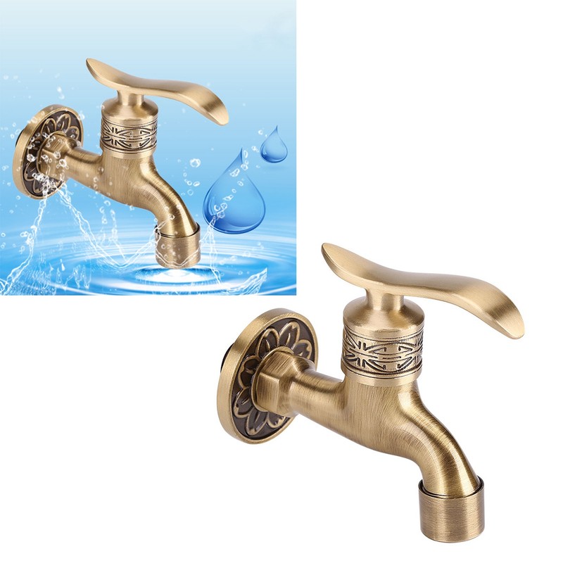 Antique Style Brass Washing Machine Faucet Wall Mount Laundry Cold